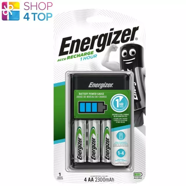 ENERGIZER ACCU RECHARGE 1 HOUR CHARGER FOR AAA AA & 4 aa 2300mAh BATTERIES NEW