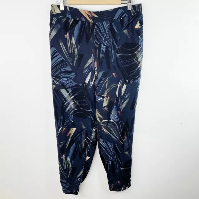 Addition Elle Plus Size 16 Crepe Navy Blue Printed Jogger Pull On Pants 2
