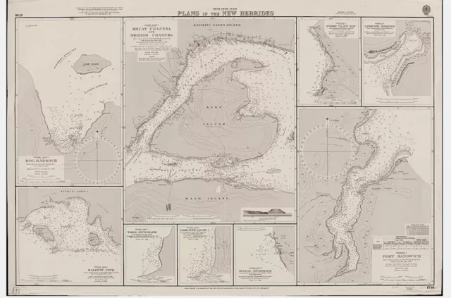 VINTAGE ADMIRALTY  CHART. No.1736. VANUATU, NEW HEBRIDES IS. 1958 Edition.