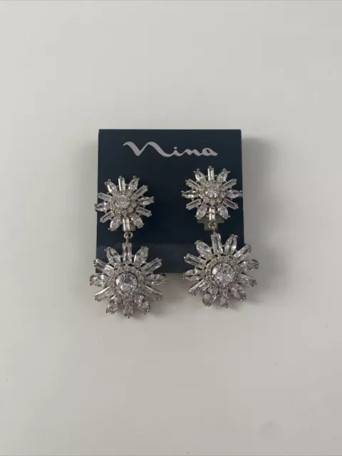 NWT Nina Geo Floral Drop Earrings Gold/White