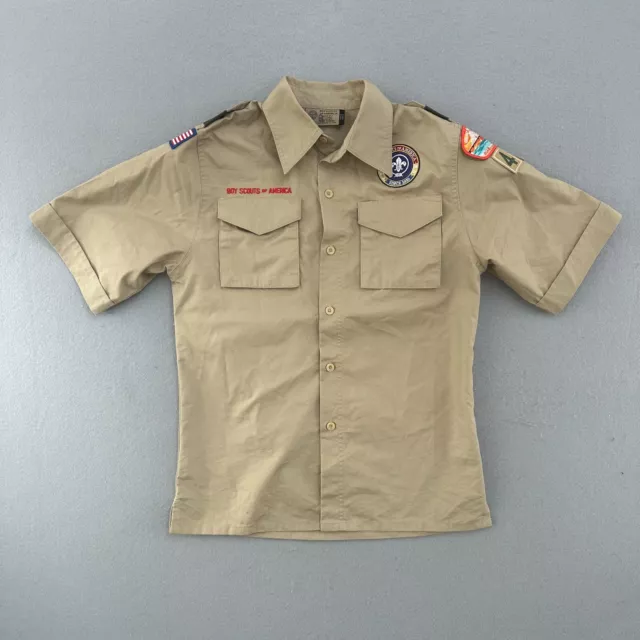 Boy Scouts Shirt Youth Large Khaki Uniform with Patches Florida Button Down