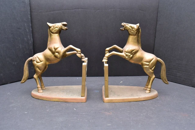 Vtg Art Deco Style Pair Brass Rearing Horse Stallion Bookends Figurine Sculpture