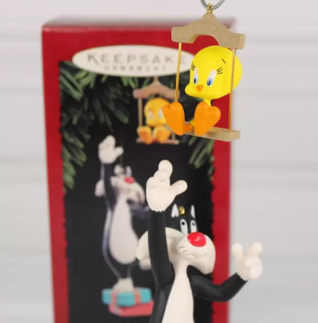 Hallmark Sylvester And Tweety Bird Set Of 2 Vintage Looney Tunes Ornaments 1995