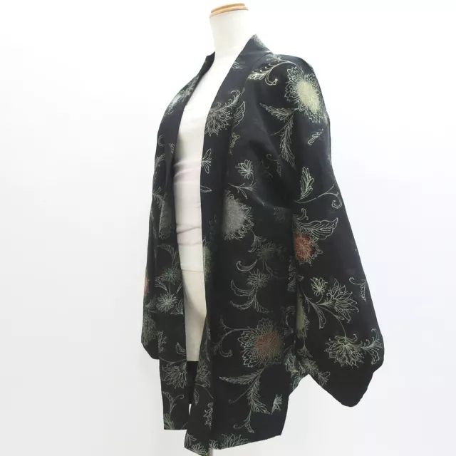 9109D3 Silk Vintage Japanese Kimono Haori Jacket Flower
