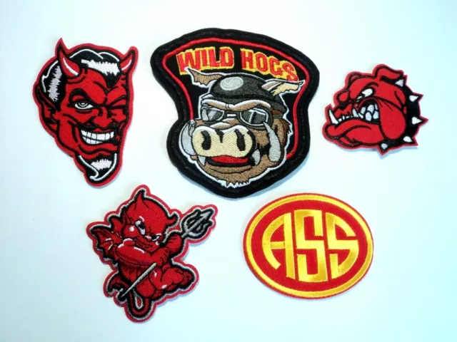 1x Devil Imp Biker Patches Embroidered Cloth Badge Applique Iron Sew On Hog