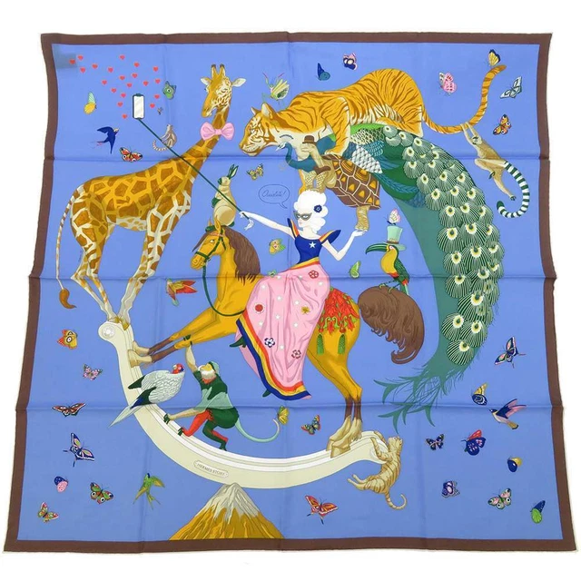 Hermes Scarf CARRES 90 Story Silk Twill