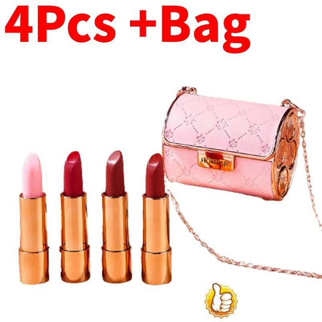 Set rossetto opaco di lunga durata, bastoncino labbra con borsa a catena NUOVO