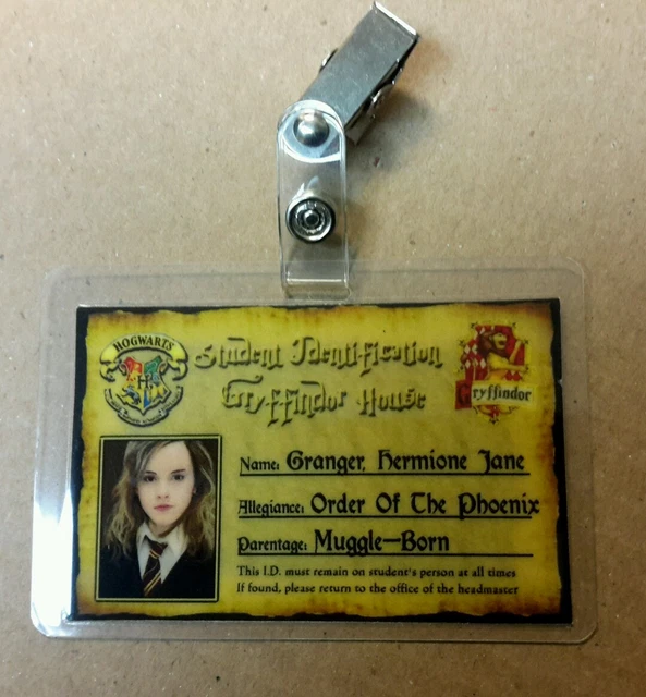 HARRY POTTER ID Badge - Gryffindor House Hermione Granger cosplay prop ...