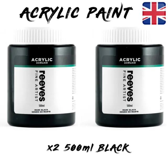 1 Litre Reeves 2 X 500ml Acrylic Paint Tubs BLACK Colours Artist Painting Craft