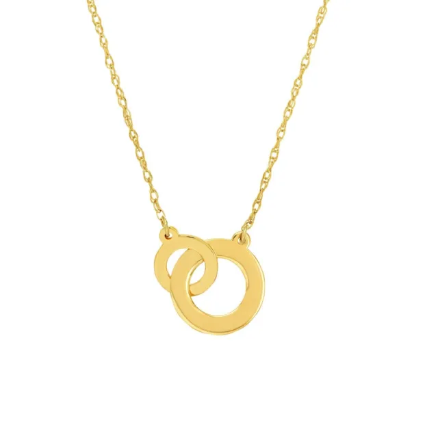 Interlocking Double Ring Pendant Infinity Necklace 14K Solid Gold Twisted Chain