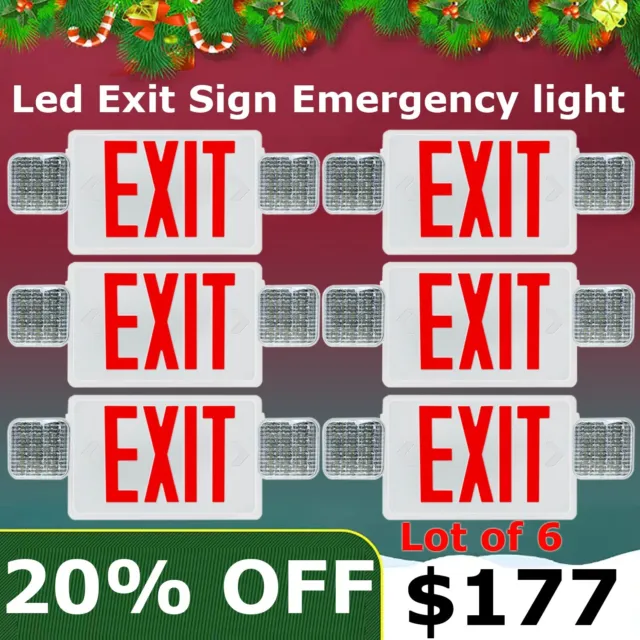 Pack of 6 Led Combo Emergency Exit Sign Lights with Two Adjustable Head Lights