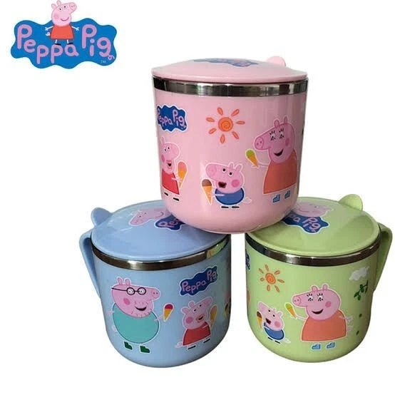 Tazza maiale Peppa con coperchio colorato esterno e acciaio interno