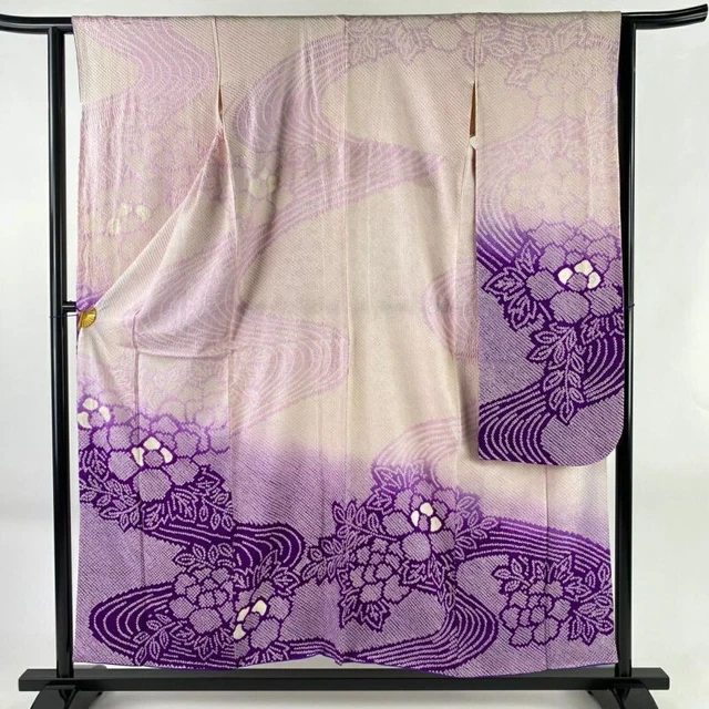 Japanese Kimono Furisode Pure Silk Lined Kimono Moutan Running Water