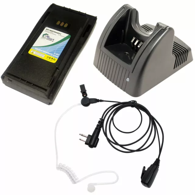 Battery, Charger & Earpiece w/ PTT Mic for Motorola PR400