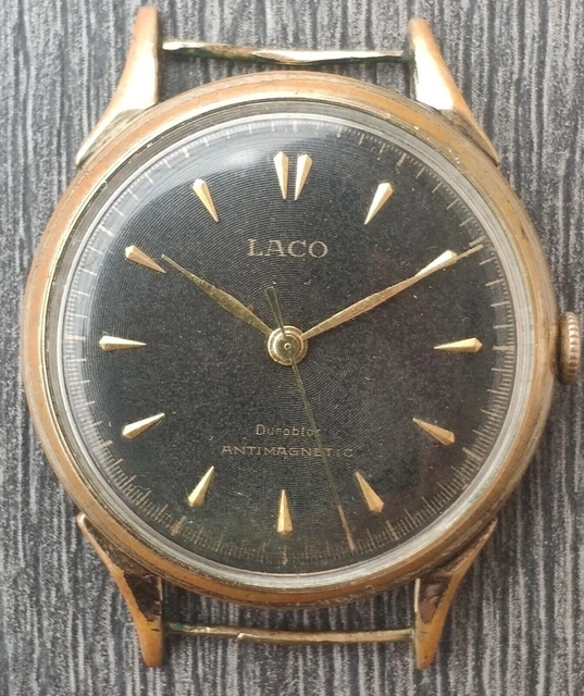 montre à remontage manuel à cadran noir Laco allemand vintage pour hommes