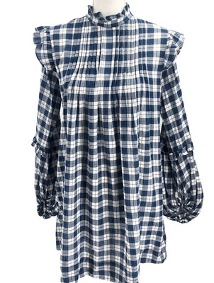 Urban Outfitters Women's Long Sleeve Plaid Peasant Babydoll Mini Dress Sz XS NWT