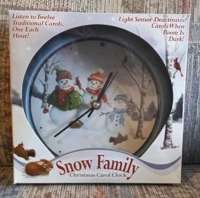 Snow Family Christmas Carol 8"  Clock by Mark Feldstein Blue Wall or Table  /A2