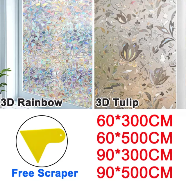 3D Rainbow Reflective Window Film Decorative Privacy Static Clings Glass Sticker
