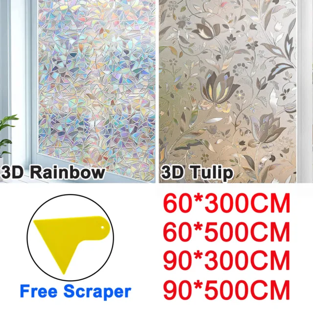 3m/5m 3D Tulip Rainbow Reflective Window Film Glass Stained Static Cling Sticker