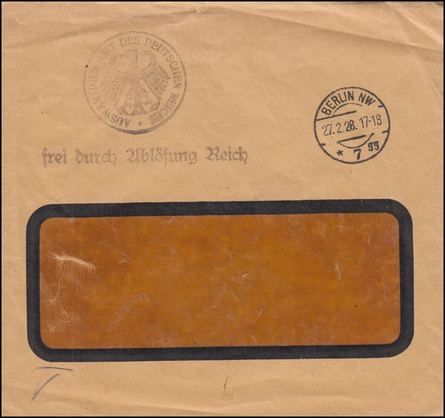 Frei durch Ablösung Auswärtiges Amt des Deutschen Reichs Brief BERLIN 27.2.1928