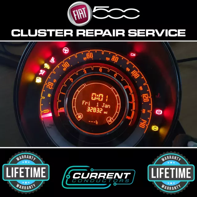 Fiat 500 Instrument Cluster Display *Complete Repair Service which includes LCD*