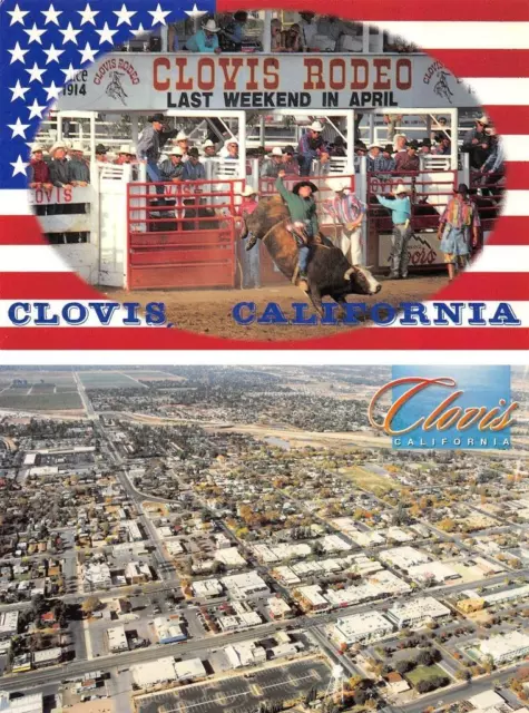 2~4X6 Postcards CLOVIS, CA California  RODEO~Cowboy & AERIAL VIEW Fresno County