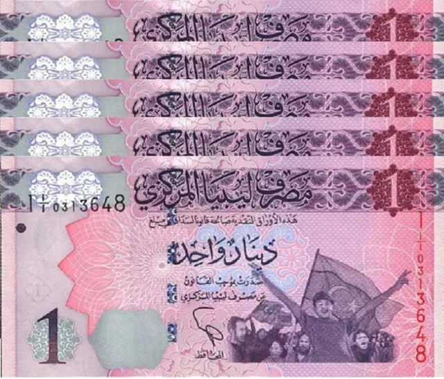 Libya 1 Dinar 2013, Unc, 5 Pcs  Lot, P-76