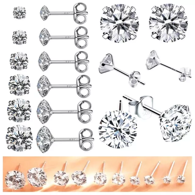 925 STERLING SILVER Cubic Zirconia Stud Earrings UK New Set Pack Men