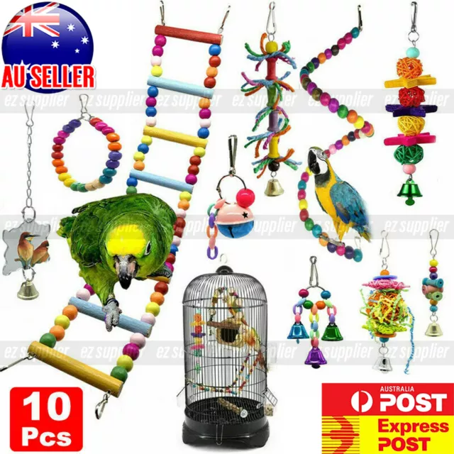 10X Parrot Hanging Swing Bird Toy Harness Cage Ladder Parakeet HOT