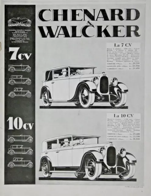 1928 Car Torpedo Chenard & Walker La 7 & 10 Hp Press Advertisement