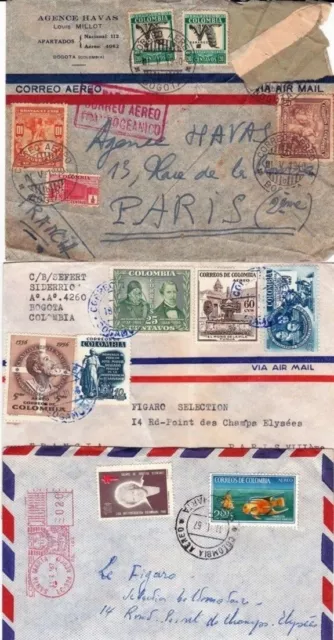 Colombie Lot de 25 env par avion années 50/60 pour Figaro France