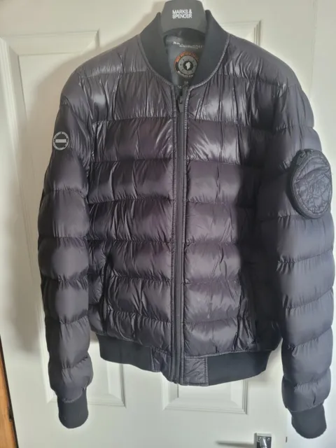 Large BLACK BRAVE SOUL MEN QUILTED PADDED BOMBER JACKET PUFFER COAT Worn twice