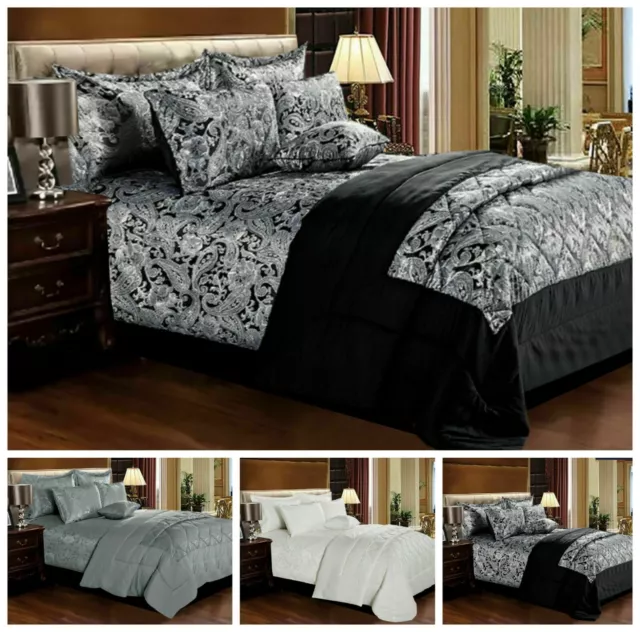 3 Piece Quilted Jacquard Bedspread Comforter Bed Throw Set Single Double & King