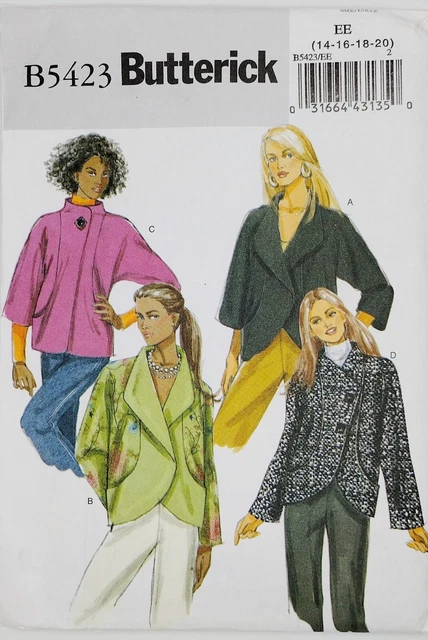 Butterick Sewing Pattern B5423 Sz 14-20 Misses' Jackets Lined Loose Fit NEW
