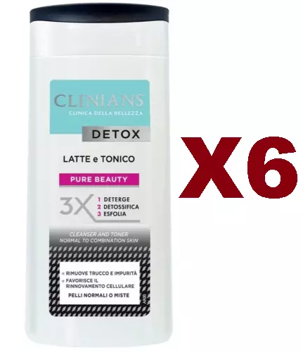 6 Pz Clinians Detox Latte E Tonico Pure Beauty 200Ml Deterge Detossifica Esfolia