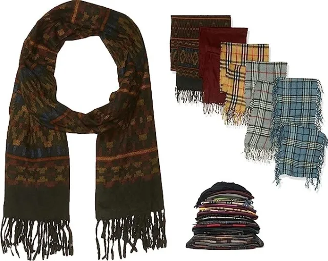 5 Pack- Warm Fashion Scarf Plaid, High Quality Assorted Design Scarves, Soft