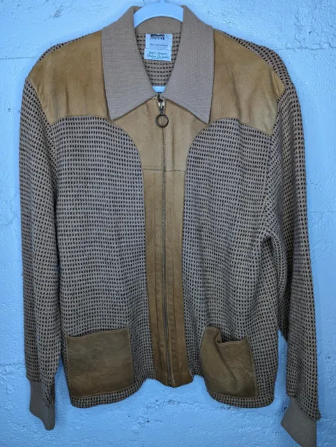 Vintage 70s Montgomery Ward Sweater Jacket Knit Orlon Acrylic Suede Sz L