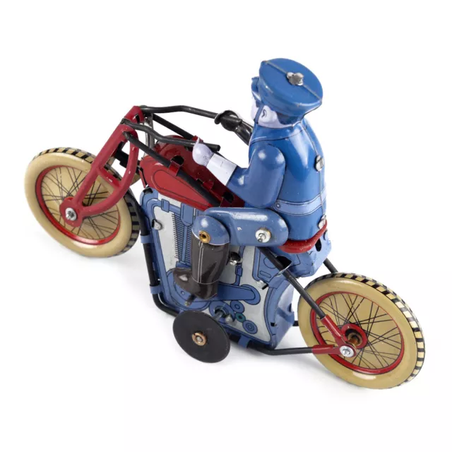 Vintage Wind Up Policeman Riding Motorcycle Clockwork Tin Toy Gift jy