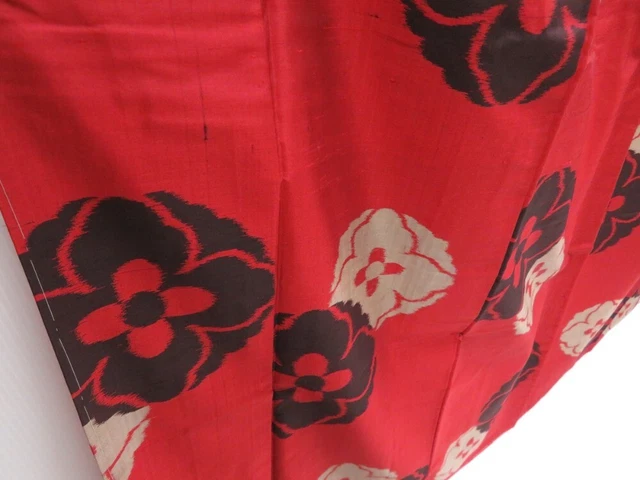 2924T06z650 Vintage Japanese Kimono Silk MEISEN KOMON Flower Dark red 3