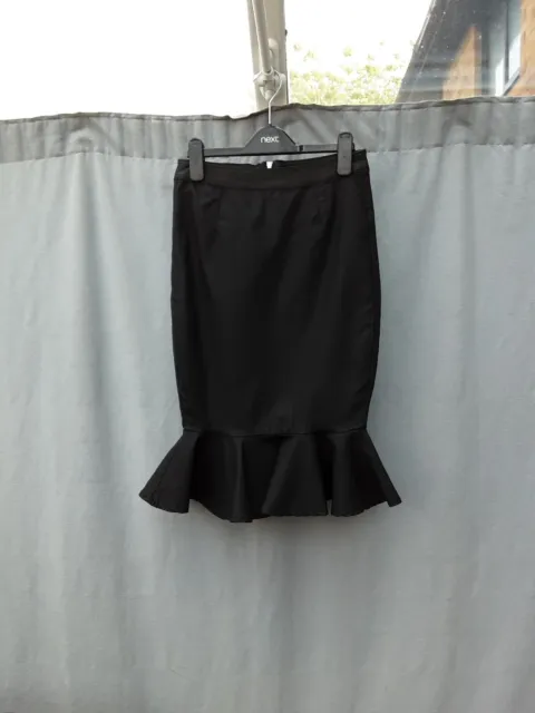 missguided frill hem coated denim skirt Black Stretch Viscose Blend UK 10 New
