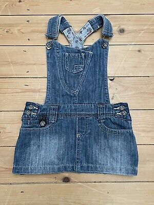 Girls Fat Face Pinafore Blue Denim Dress Age 4 Years With Pockets Flowery Lining