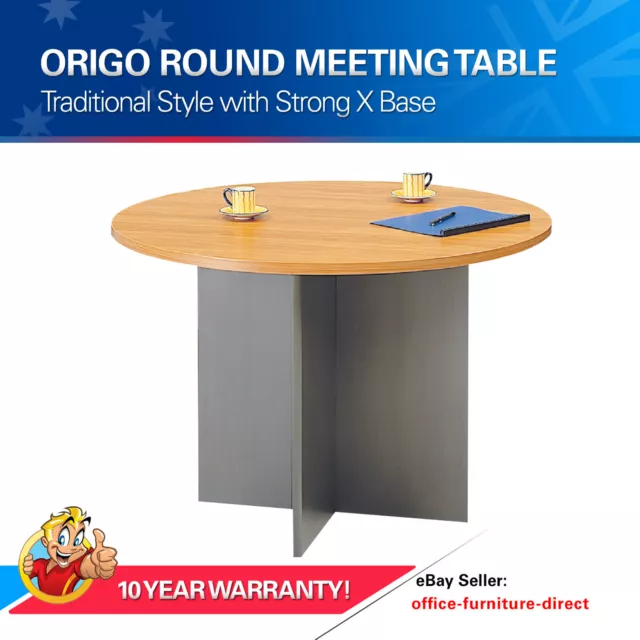 Meeting Table, Round Office Conference Tables Training Home Beech & Ironstone