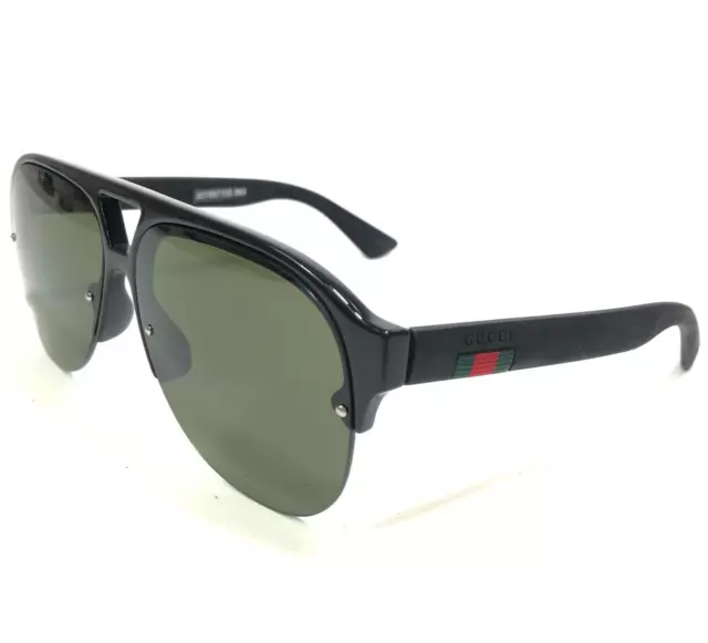 Gucci Sunglasses GG0170S 001 Shiny Black Rubberized Arms Aviators Green Lenses