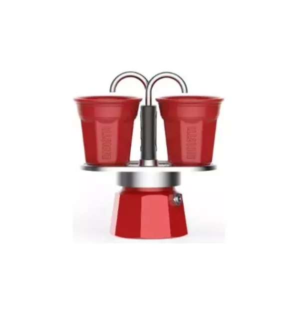 Bialetti Mini Express Color, Set Caffettiera 2 Tazze + 2 Bicchierini, Alluminio,