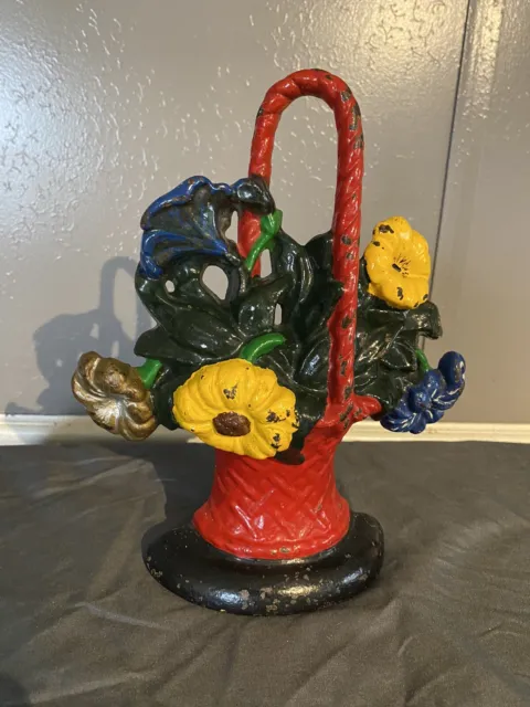 Vintage Cast Iron Door Stop French Flower Basket 10" High