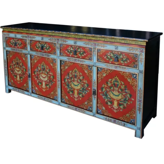 Tibetan Large Sideboard Cabinet w/Painted Flora (43-007)