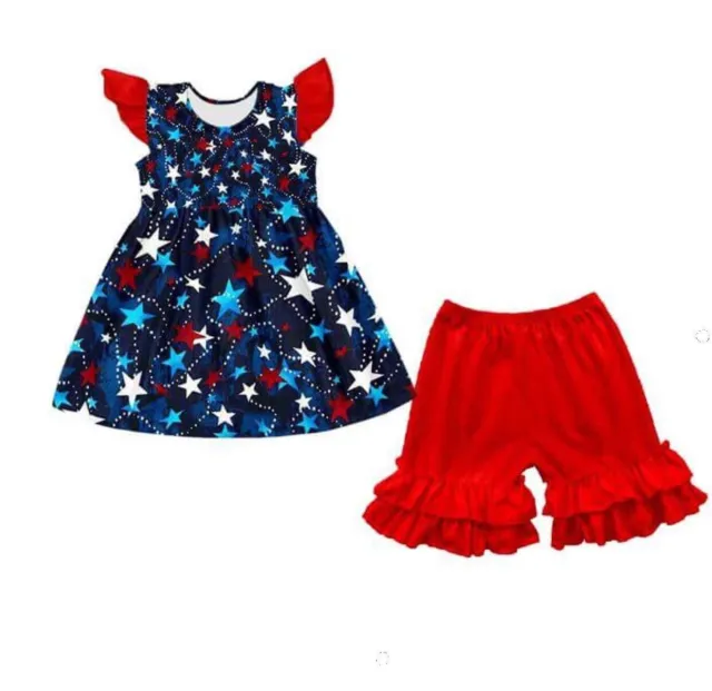 Boutique Harmony Bee sz 6-7 Americana 4th of July Shorts Tunic Dress Set Red 2XL