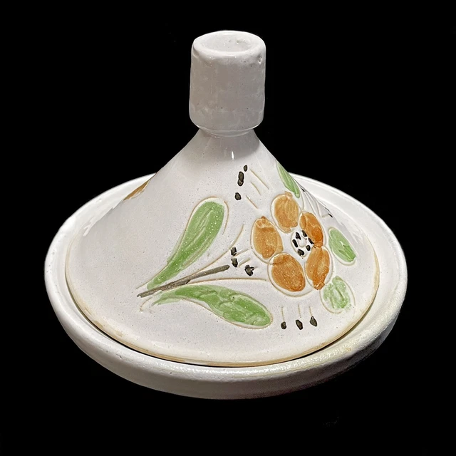 Vintage 1980s Small Morocain Tangine Gray Flower Pottery Art Traditional Flowers
