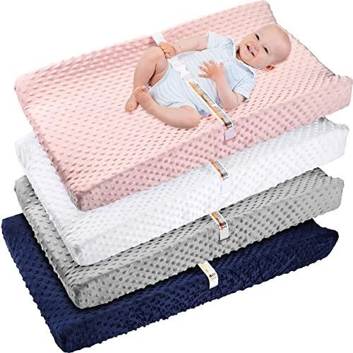 4 Pack Changing Pad Cover Soft Dots Plush Changing Table Covers Breathable Ch...