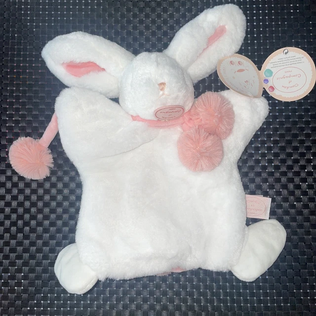 Doudou Et Compagnie Marionnette Lapin Pompon Blanc Rose 32 Cm Neuf